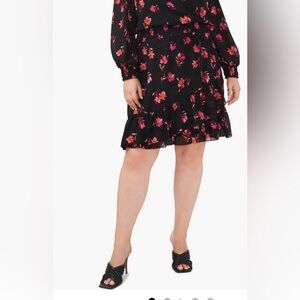 Vince Camuto Plus Size 1X Smocked Floral Ruffle Long Sleeve Minidress